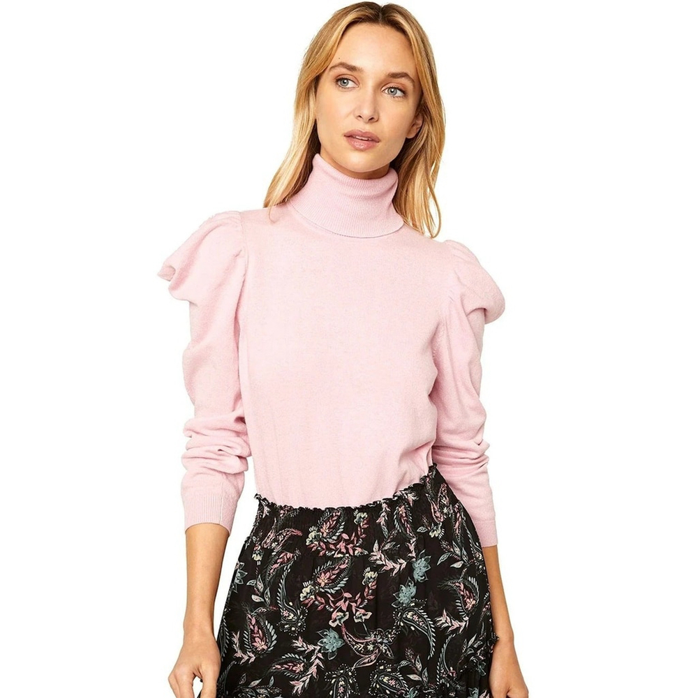 NWT MISA Los Angeles Pink Gabriela Puff-Shoulder Sweater Sz M Cashmere Blend